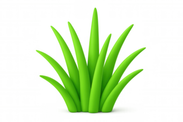 Green grass tuft growing, 3d render icon, stylized plant element, isolated spring nature object