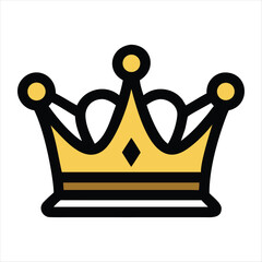 Golden Crown Icon – Royal Symbol with Diamond Accent and Bold Outline