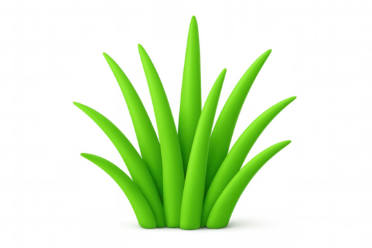 Green grass tuft growing, 3d render icon, stylized plant element, isolated spring nature object