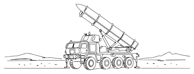 Obraz premium Continuous Line Drawing of a Military Missile Launcher Truck