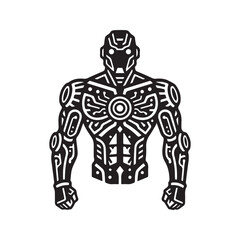 Robot Vector Icon. Futuristic Cyborg Character Silhouette. Sci-Fi Technology Graphic Illustration.
