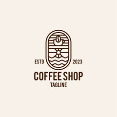 Flat vector illustration of a coffee shop line art logo