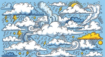 clouds doodles symbols designs vectors illustrations weather cloudy