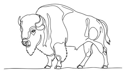 American Bison with a Calf Continuous Line Drawing