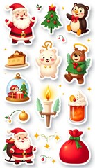 Delightful Christmas sticker collection for your festive projects featuring Santa, trees, desserts, and cute animals to bring holiday cheer