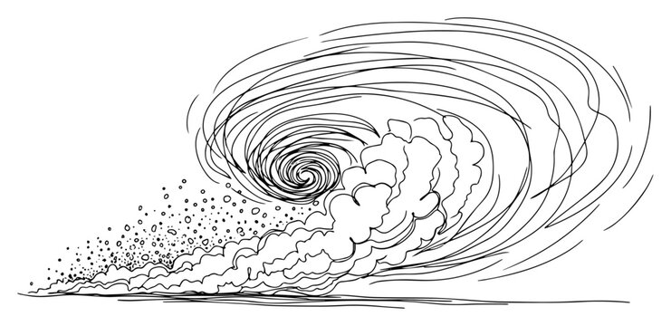 Continuous Line Drawing of a Swirling Tornado Cyclone