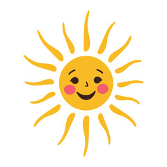Cute cartoon sun illustration vector graphic design element for summer and sunshine projects and designs