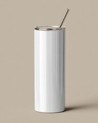 Modern White Stainless Steel Water Bottle with Metal Straw