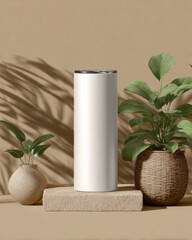 Minimalist Interior Design with Plants and White Cylindrical Vase