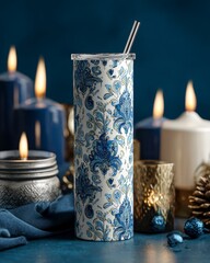 Elegant Floral Design Drinkware with Candles and Decorative Elements