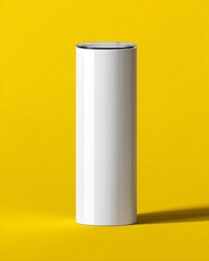 Minimalistic White Cylinder on Bright Yellow Background for Design