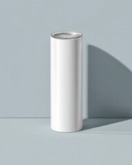 Minimalist Design of a Plain White Canister on Soft Blue Background