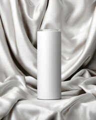 Elegant White Minimalist Cylinder on Soft Satin Background