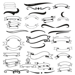 Vector art of collection of handdrawn banner and ribbon elements