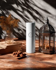 Stylish White Travel Mug with Moon Design and Cozy Atmosphere
