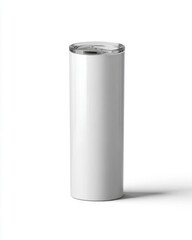 Minimalist White Coffee Cup with Silver Lid on White Background