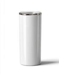 Minimalist White Tumbler with Stainless Steel Lid on White Background