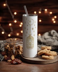 Elegant Drink Tumbler with Lantern Design and Delicious Treats