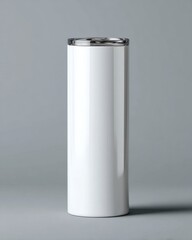 Elegant White Cylinder Container with Silver Lid on Gray Background