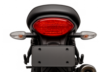 Motorcycle rear showing taillight, turn signals, and license plate area