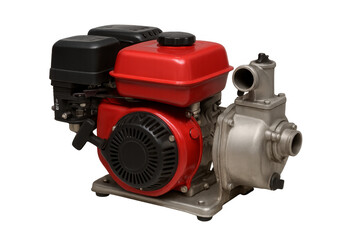Portable gasoline water pump with engine on transparent background