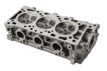 Car engine cylinder head on transparent background