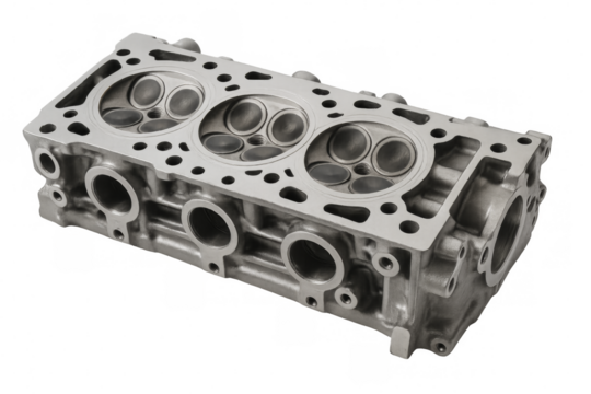 Car engine cylinder head on transparent background