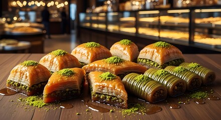 baklava baghlava turkish sweets, iranian dessert, Middle Eastern sweet pastry with syrup