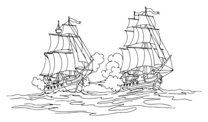 Historic Naval Battle Between Two Old Sailing Ships