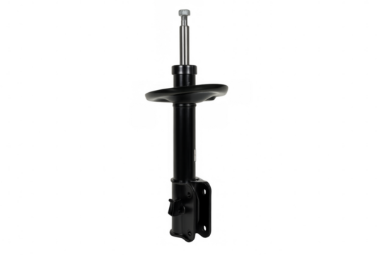 Black car suspension shock absorber strut on transparent background