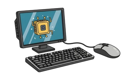 computer screen mouse doodle cpu keyboard pc