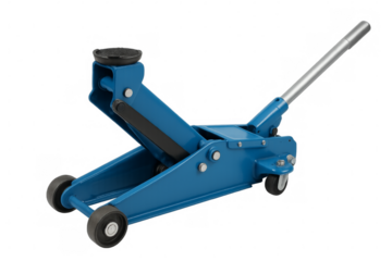 Blue hydraulic floor jack lifting equipment transparent background