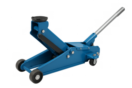 Blue hydraulic floor jack lifting equipment transparent background