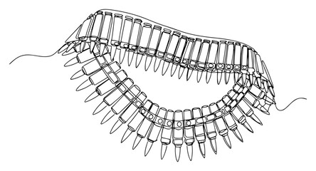 Bandolier Ammo Belt with Bullets One Line Art Illustration