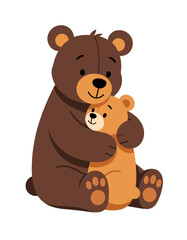 Fototapeta premium Cute Brown Teddy Bear Hugging Small Bear Companion Love