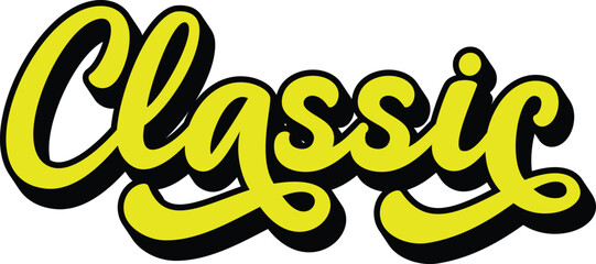 Classic retro groovy 3D script lettering with bold black shadow sticker