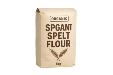 Organic spelt flour in paper bag cutout
