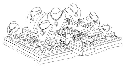 Naklejka premium Luxury Jewelry Store Display with Necklaces Rings and Earrings