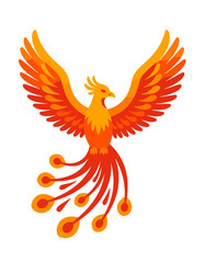Fototapeta premium Phoenix Mythical Bird Fire Wings Rising Rebirth Symbol Logo