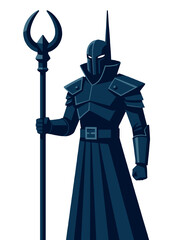 Fototapeta premium Dark Knight Character Holding Staff Fantasy Warrior Hero