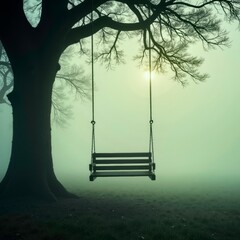 The morning mist scene of the forest swing