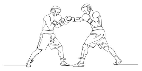 Two Boxers Fighting in a Match Drawn with One Continuous Line