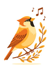 Fototapeta premium Singing Songbird Branch Musical Notes Nature Melody