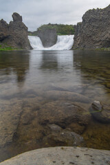 Double waterfall on the river, landscape and nature