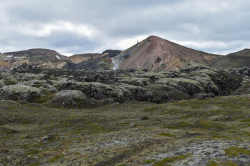 View of the mountain from an extinct lava field, colorful mountains, landscape