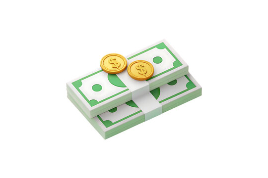 Stack of money with dollar coins isolated on transparent background