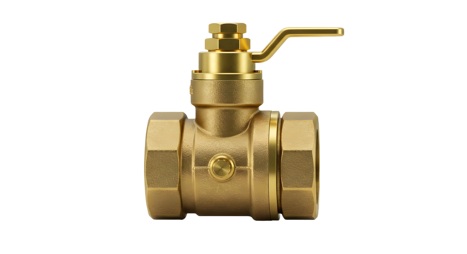 Brass Ball Valve with Lever Handle on White Background for Plumbing and Industrial Use