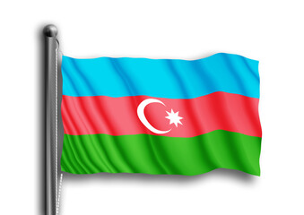 Azerbaijan flag in satin material flying on a flagpole, illustration for independence day, transparent background.
