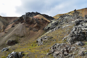 Rocks from volcanic activity, colorful mountains, landscape