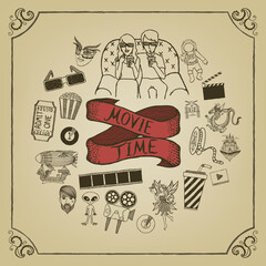 Movie Time Themed Hand Drawn Illustration cinema film